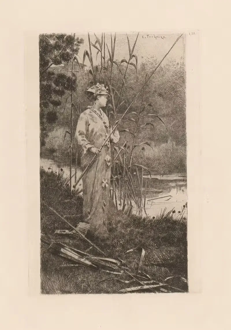 Woman fishing — Edouard Toudouze