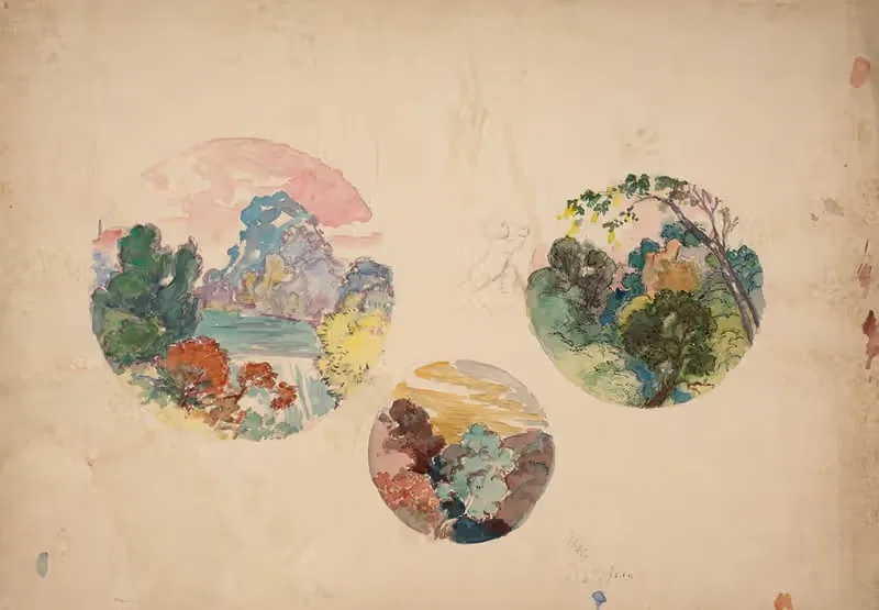 Three preparatory drawings for plates with landscapes — Félix Bracquemond