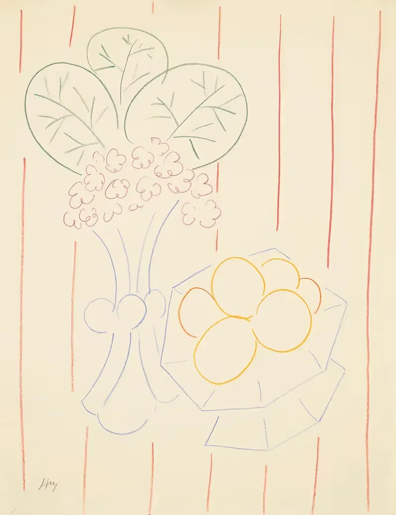 Fleurs et fruits, fond rayé — Henri Matisse