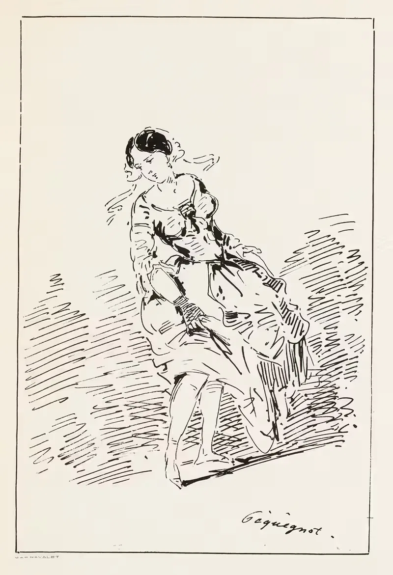 Femme relevant ses jupes, de face — Auguste Péquégnot