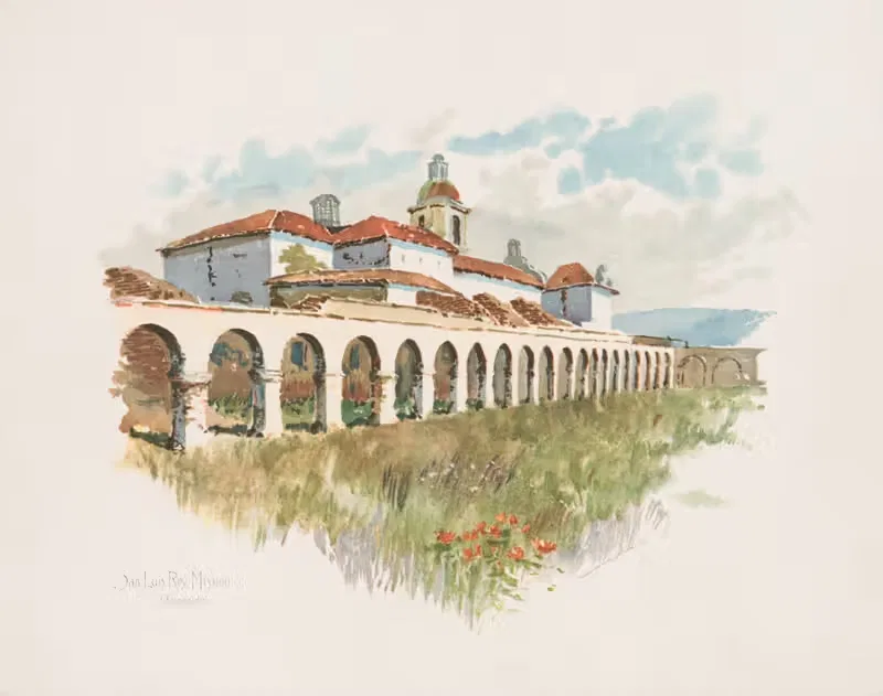 Миссия Сан-Луис-Рей, Оушенсайд by Луис Кинни Харлоу, 1895 — digital art print download