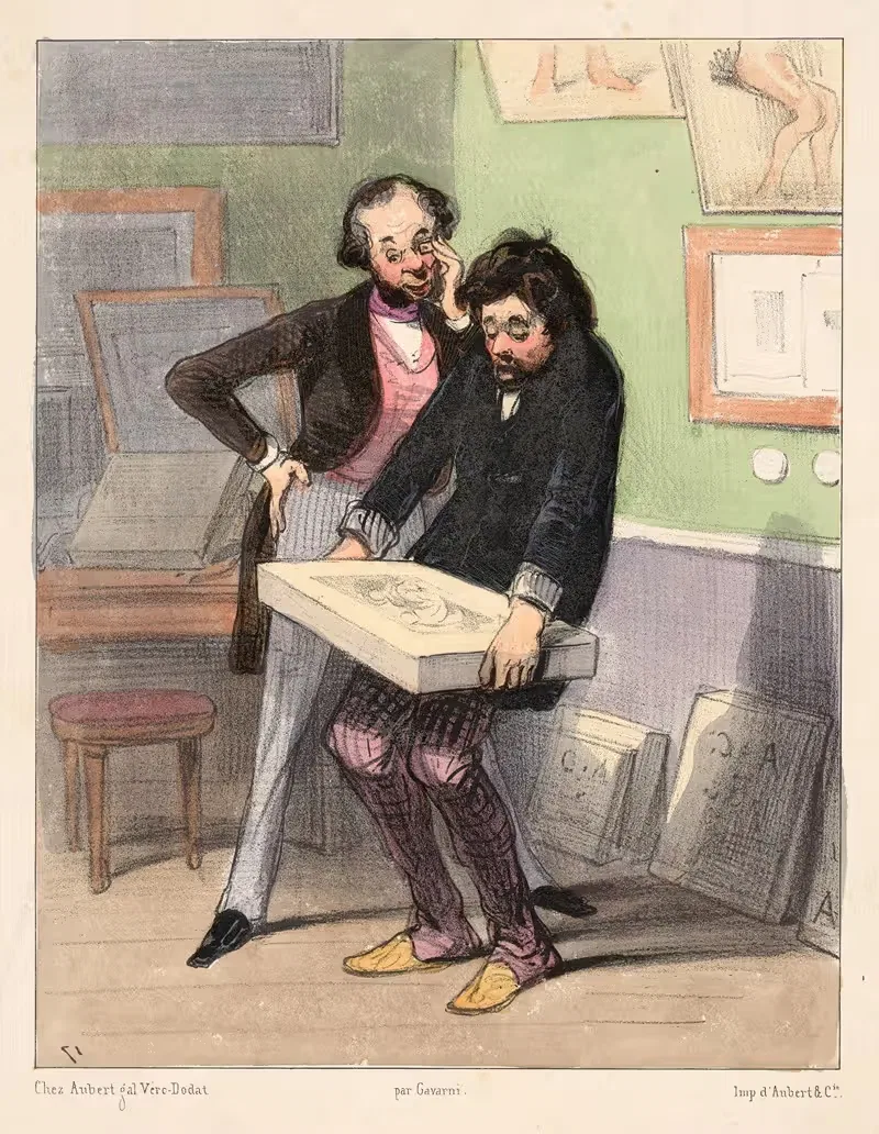 Les artistes (l'atelier du lithographe). Comme c'est leger! — Paul Gavarni