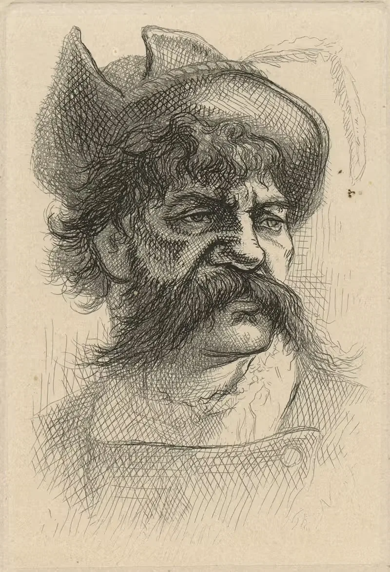 Head of man with Renaissance hat — Thomas Nast
