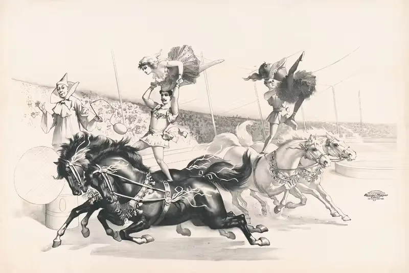 Acrobats on horseback by Russell, Morgan & Co., 1900 — digital art print download