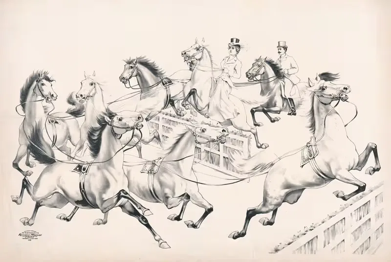 Jumping strings of horses, only two riders — Russell, Morgan & Co.