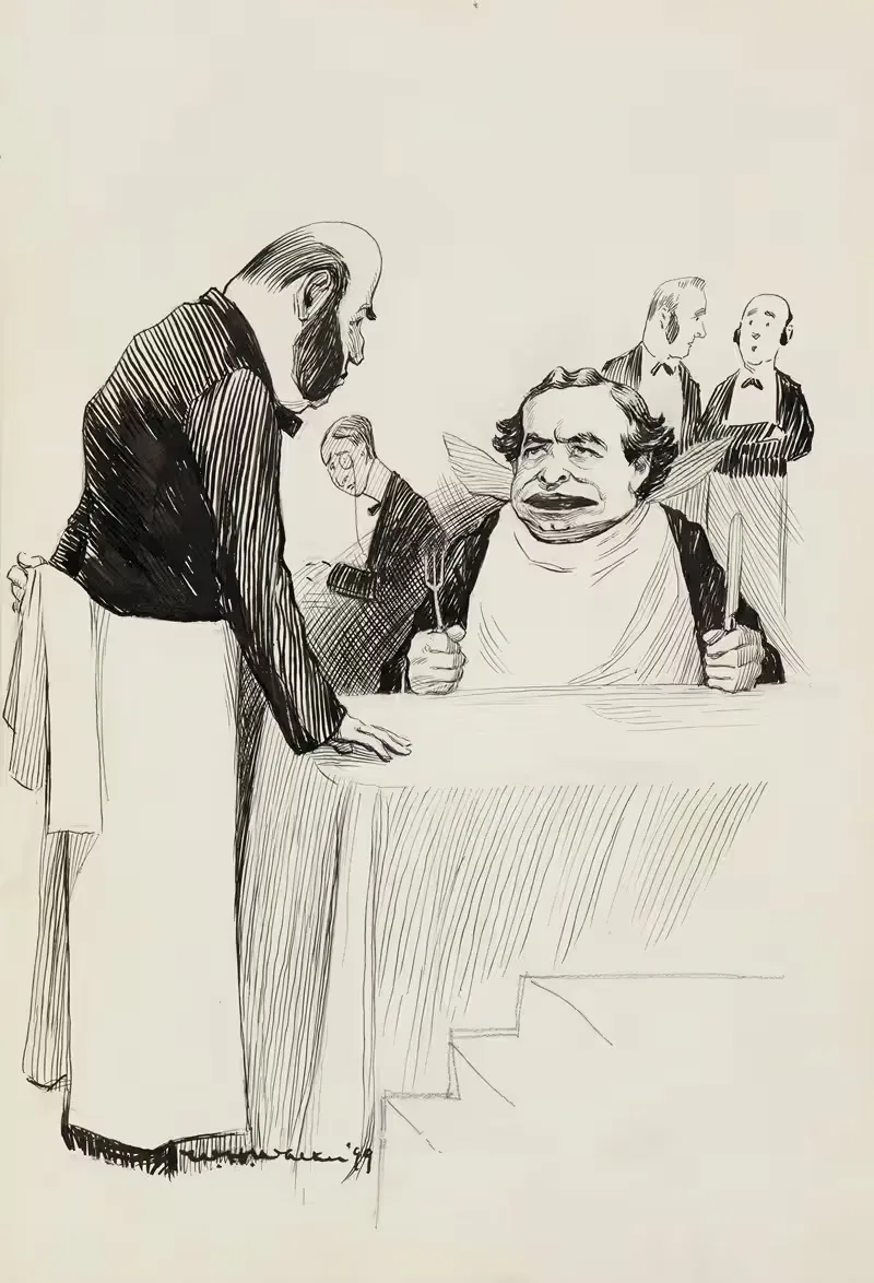A man sits at a table in a fancy restaurant — William Henry Walker