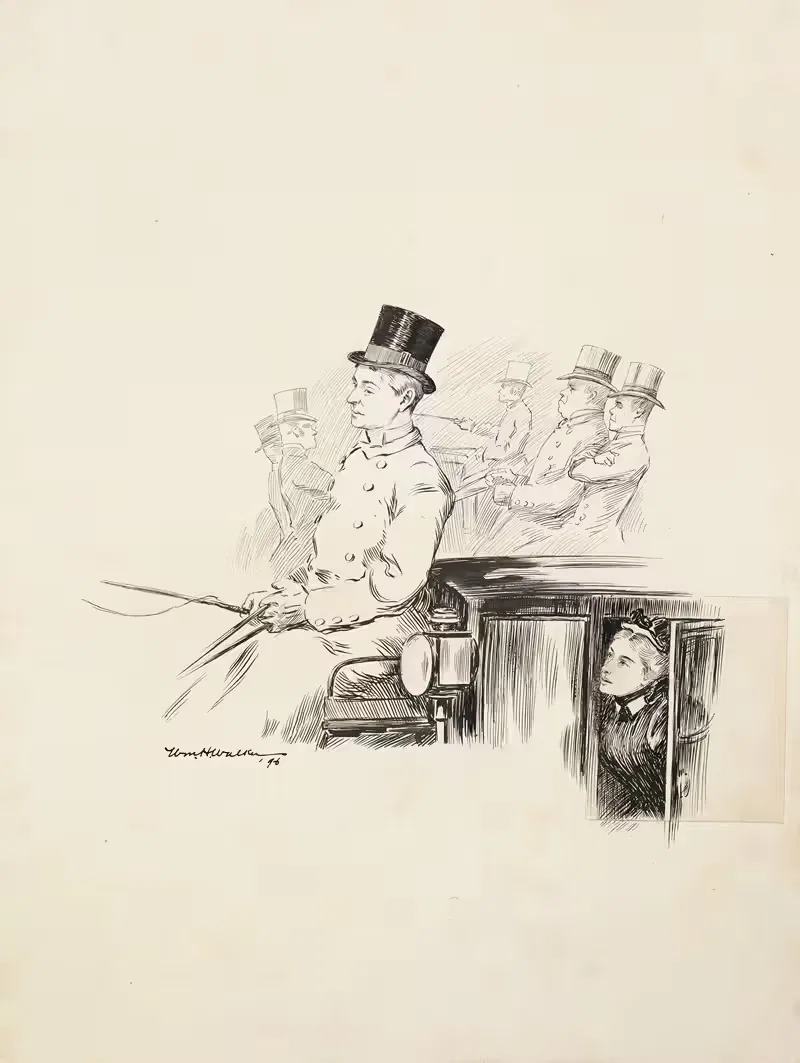 A woman is driven in a carriage. — William Henry Walker