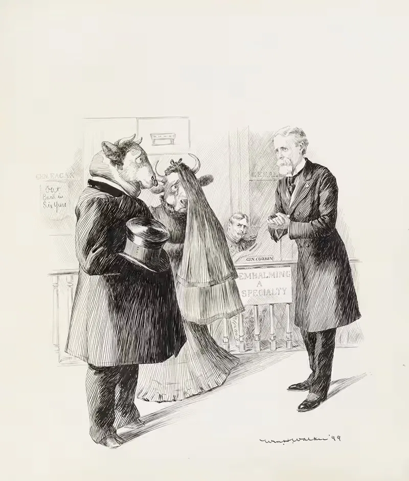 General Corbin and General Eagan depicted as funeral home owners — William Henry Walker