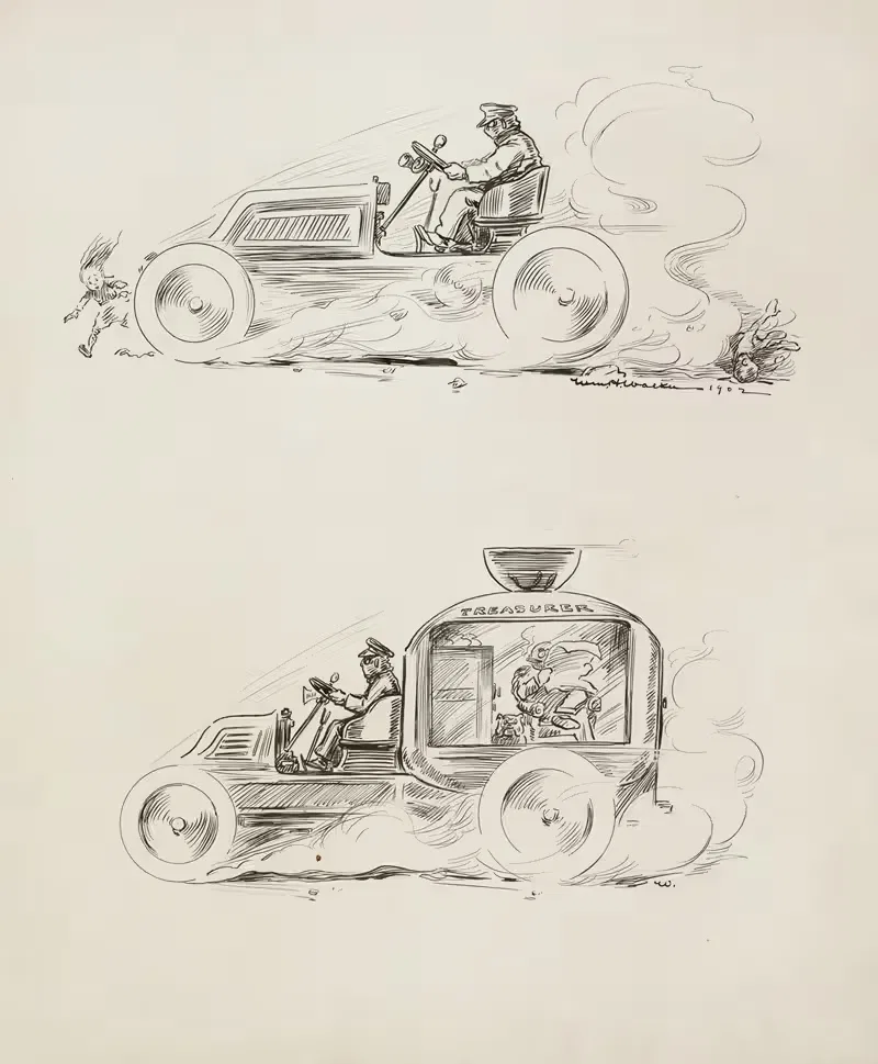 Two images of a vehicle, driven by the same man — William Henry Walker
