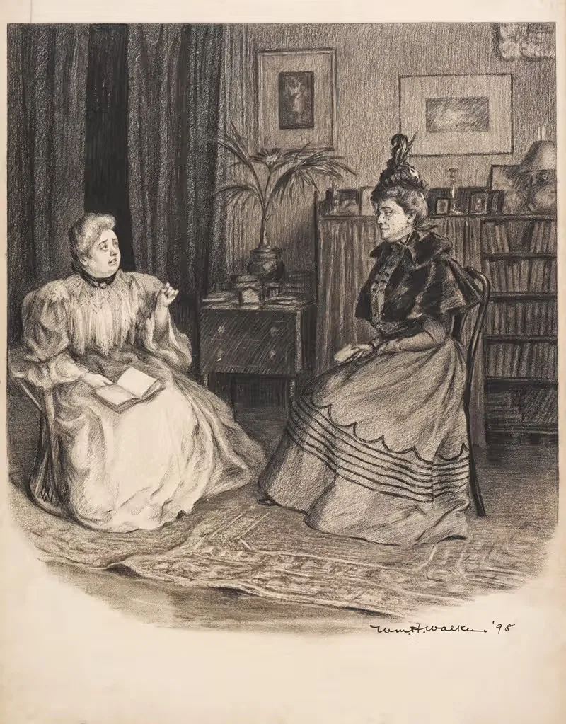 Two women seated with books. — William Henry Walker