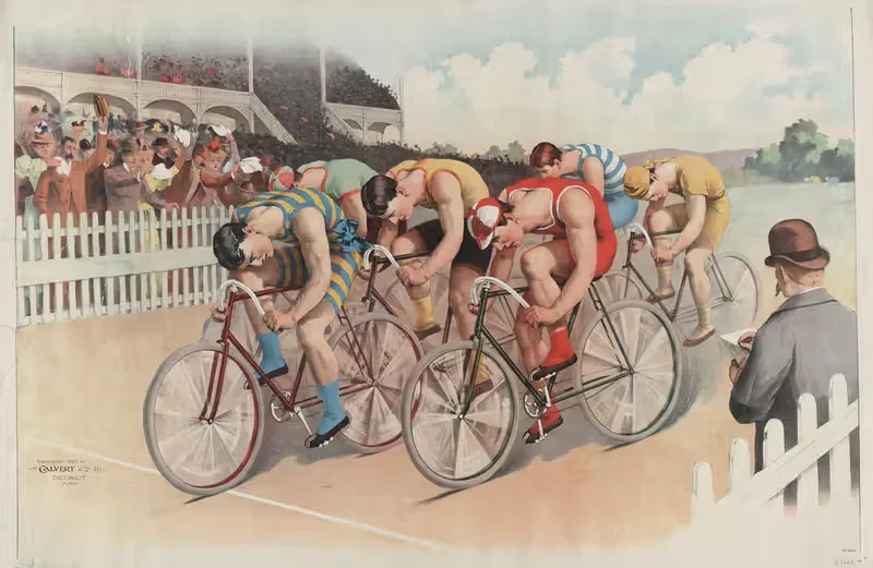 Bicycle race scene by Calvert Litho. Co, 1895 — digital art print download