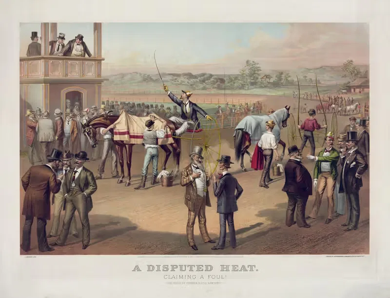 A disputed heat; Claiming a foul! — Currier & Ives.