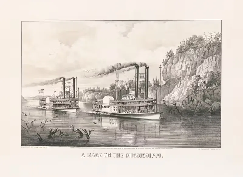 A race on the Mississippi — Currier & Ives.