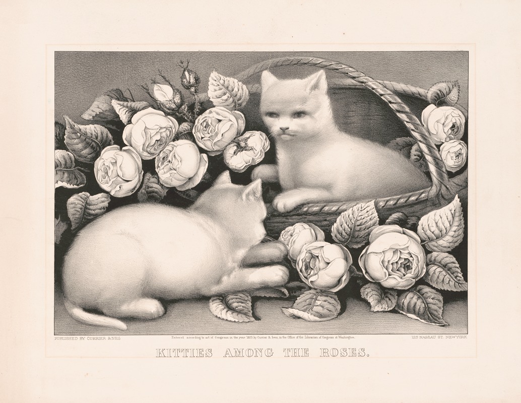 Kitties among the roses by Керриер и Айвс, 1873 — digital art print download