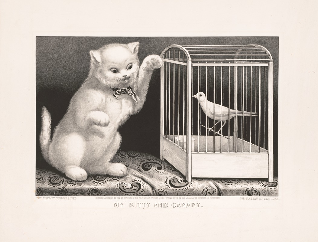 My kitty and canary by Керриер и Айвс, 1871 — digital art print download