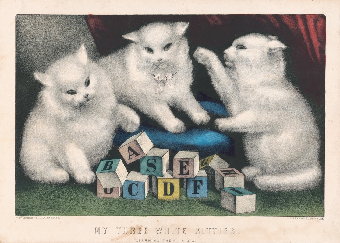 My three white kitties; learning their a.b.c. by Керриер и Айвс — digital art print download