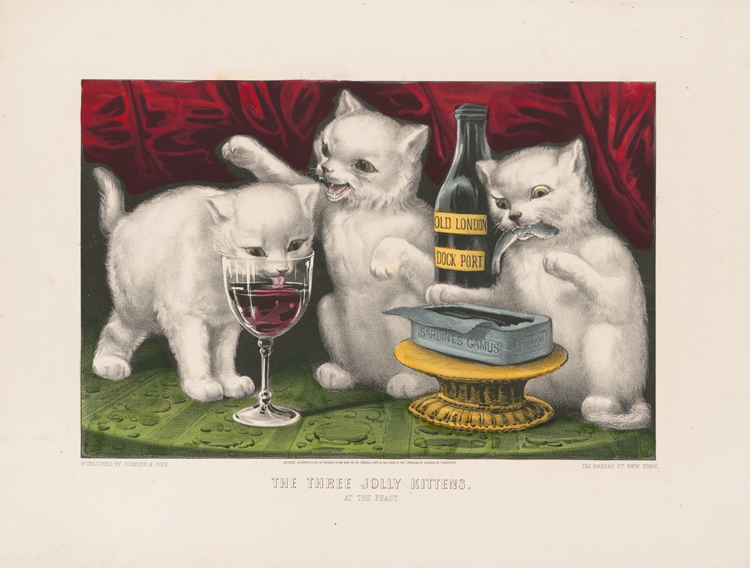 The three jolly kittens – at the feast — Currier & Ives.