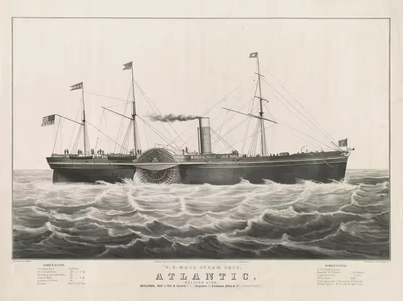 U.S. mail steam ship, Atlantic by Currier & Ives., 1850 — digital art print download