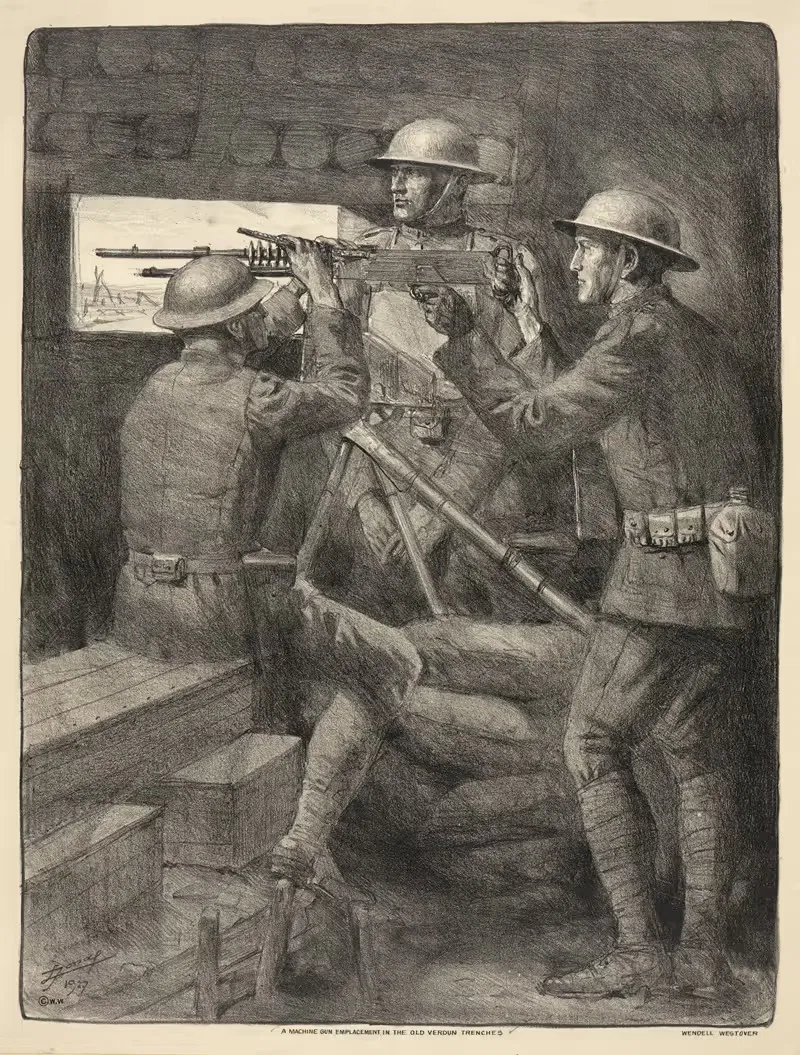 A machine gun emplacement in the old Verdun trenches — Lucien Jonas