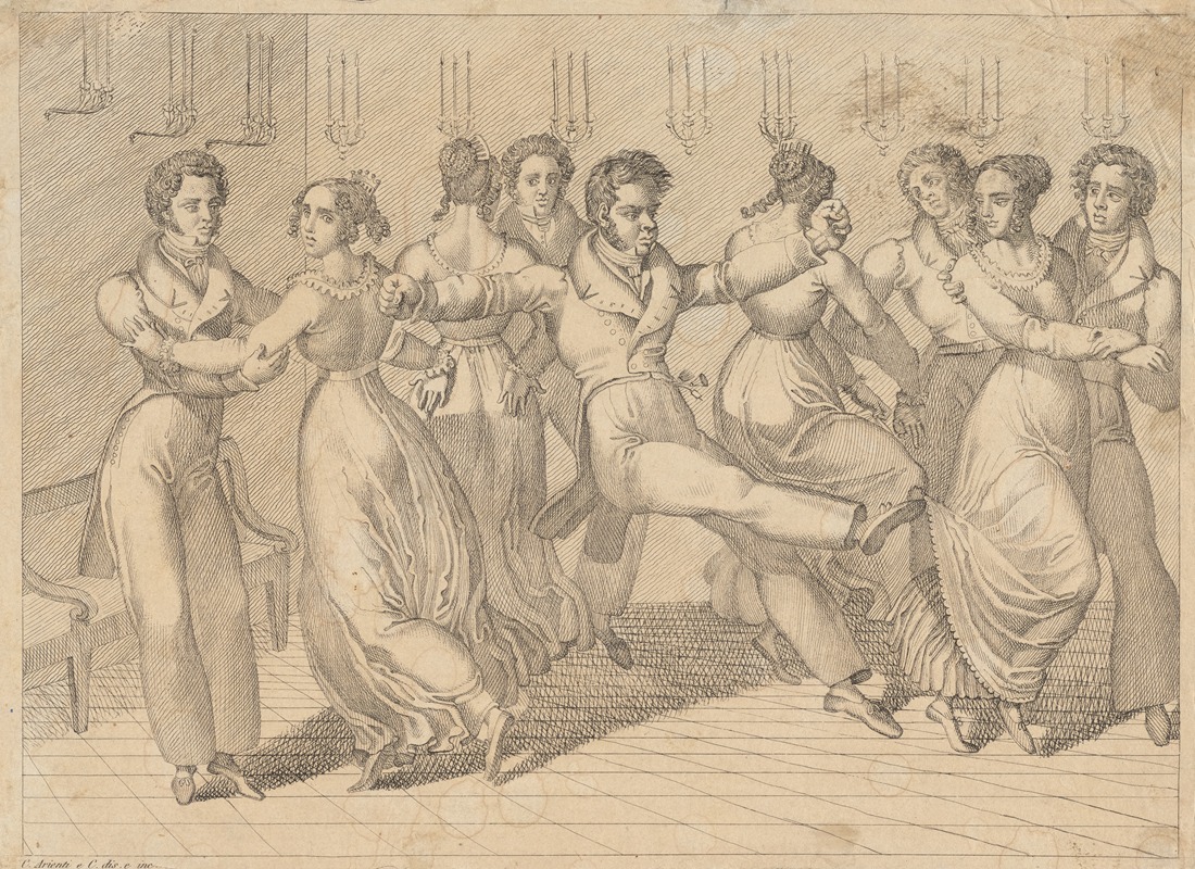 Couples dancing in an interior by Carlo Arienti — digital art print download