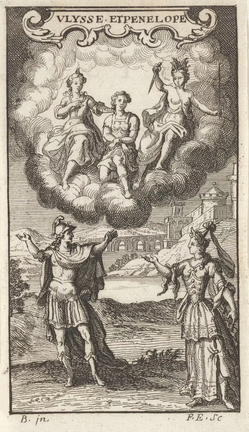 Ulysse et Penelope by Franz Ertinger, 1706 — digital art print download