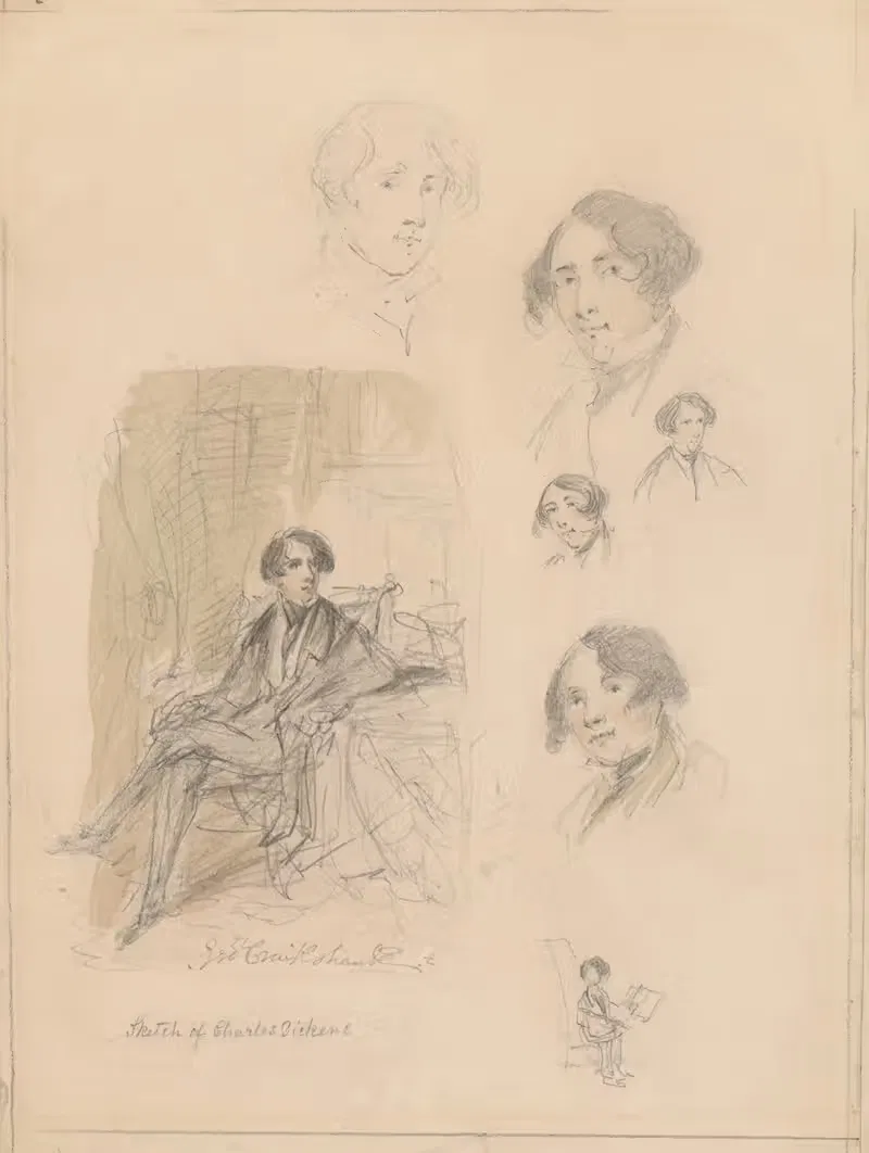 Charles Dickens; 7 original pencil sketches — George Cruikshank