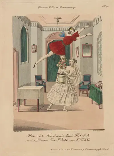 Herr Joh. Fenzl und Mad. Rohrbeck, in der Parodie 'Der Kobold' von Fr. X. Told by Johann Christian Schoeller, 1838 —…