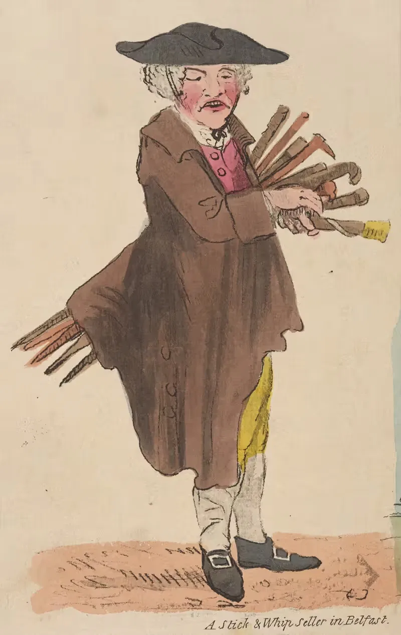 A stick & whip seller in Belfast. — Anonymous
