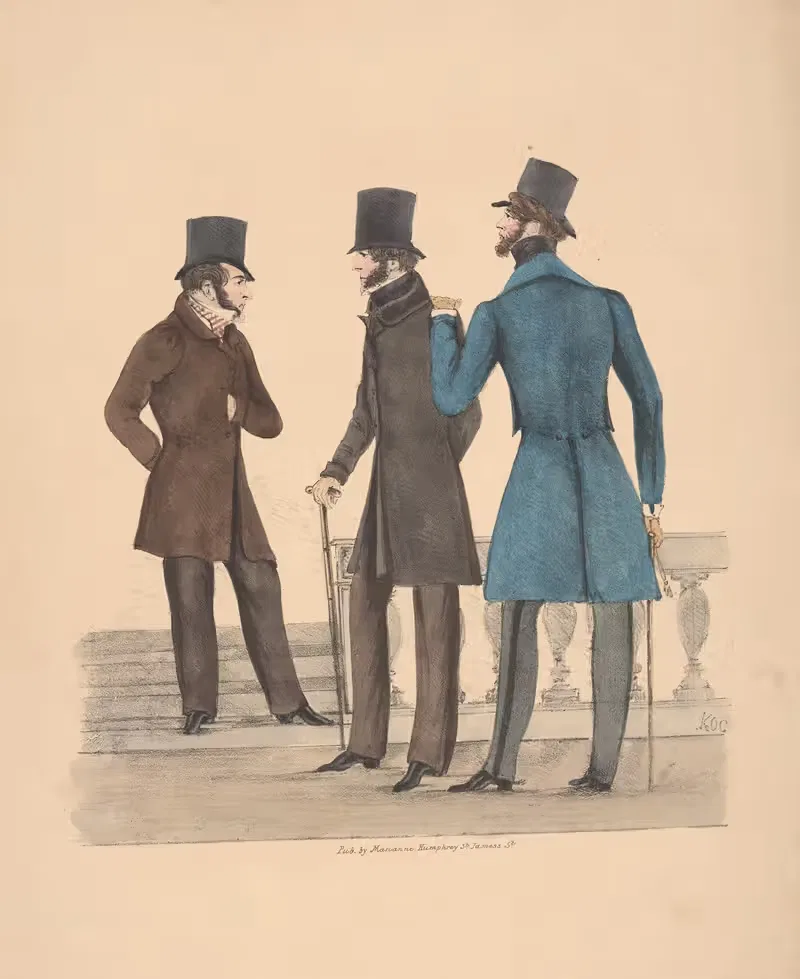 Three gentlemen standing near balustrade and steps — Anonymous