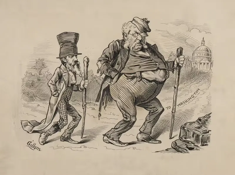 Chester Arthur and Thomas Platt walking to Washington, DC — Bernhard Gillam