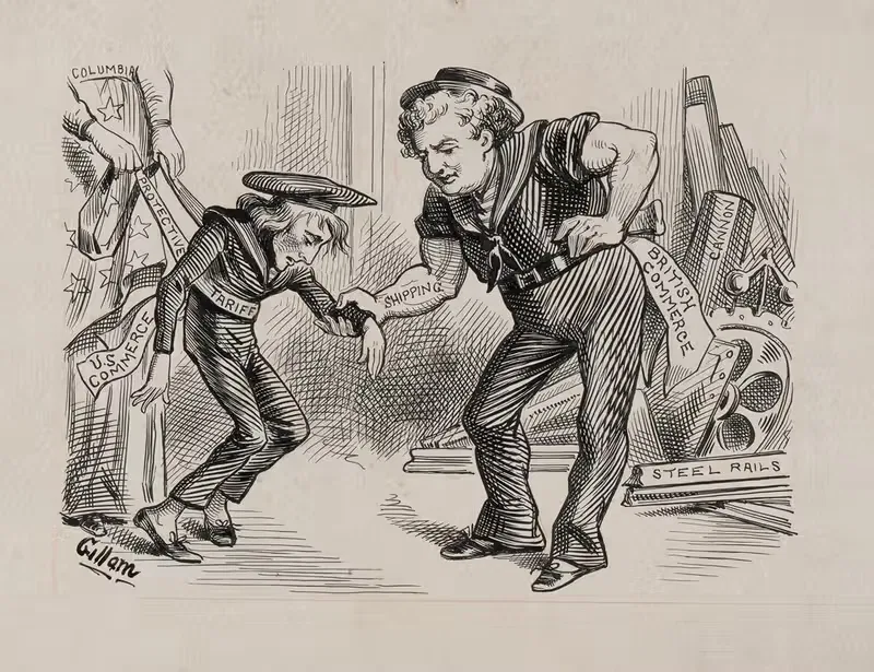The Protected and the Unprotected. A lesson for Protectionists. — Bernhard Gillam