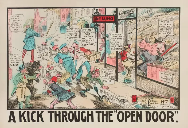 Kick Through the 'Open Door by Carey Cartoon Service, 1915 — digital art print download