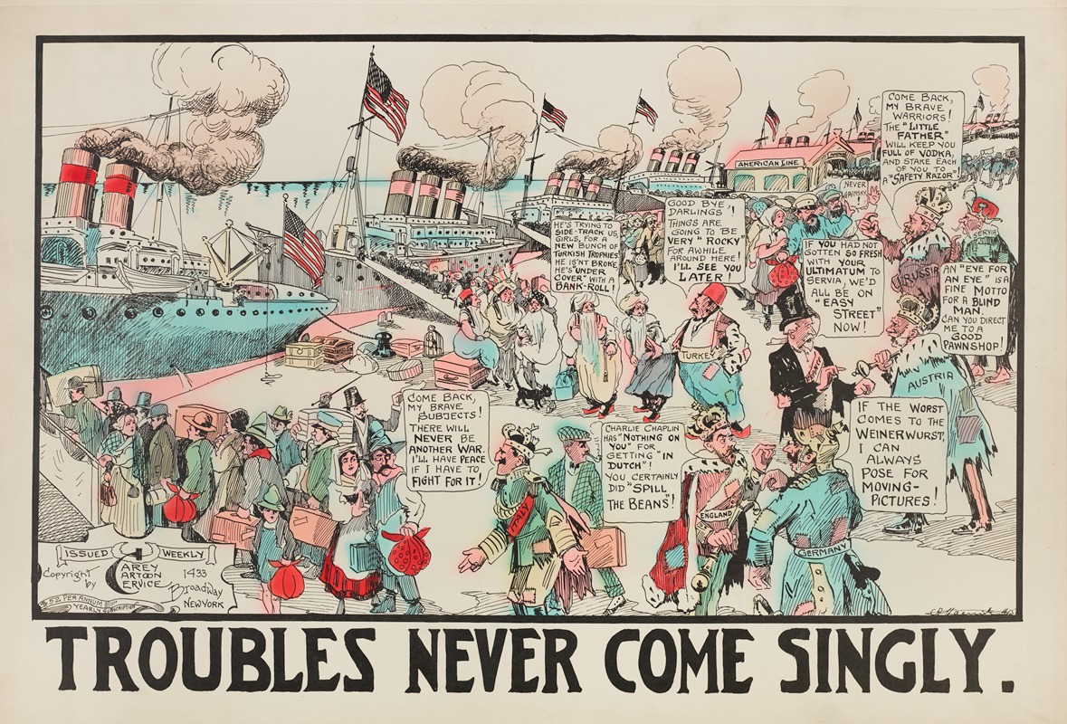 Troubles Never Come Singly by Carey Cartoon Service, 1915 — digital art print download