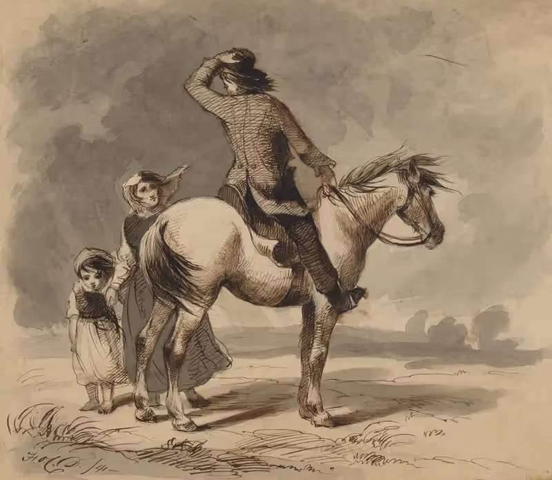 Boy on pony and two girls — Felix Octavius Carr Darley