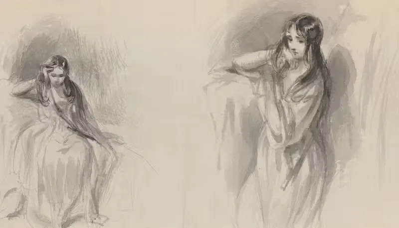 Melancholy woman; two sketches — Felix Octavius Carr Darley