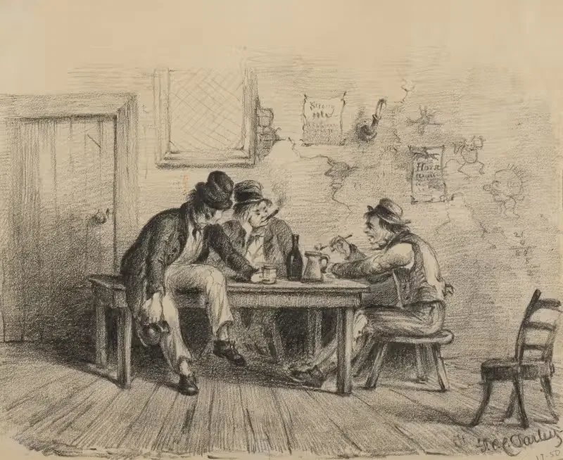 Three drinkers seated at table by Felix Octavius Carr Darley — digital art print download