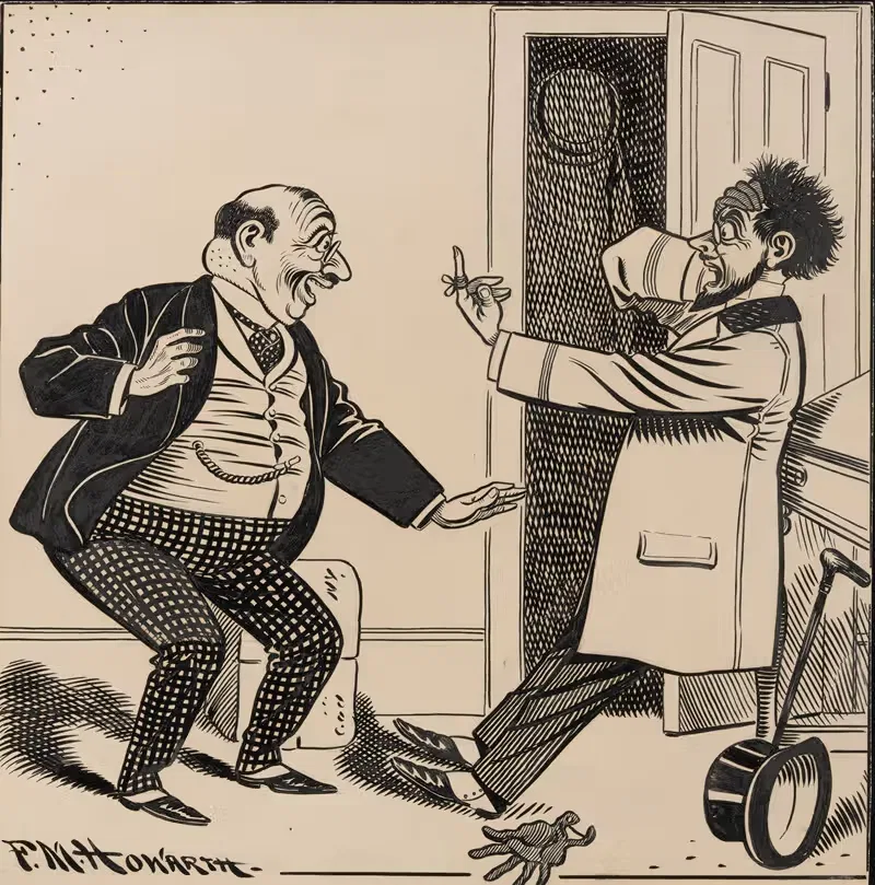 Five comic strip frames of man with string tied around his finger Pl.5 — Franklin Morris Howarth