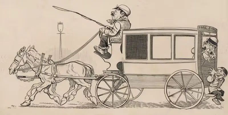 Six comic strip frames of coach driver and mischievous boy Pl.2 — Franklin Morris Howarth