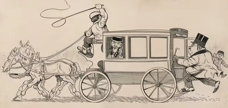 Six comic strip frames of coach driver and mischievous boy Pl.3 — Franklin Morris Howarth