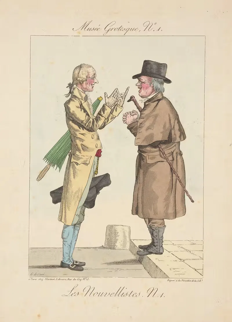 Musee grotesque, no. 1. Les nouvellistes. N. 1. — G. De Cari