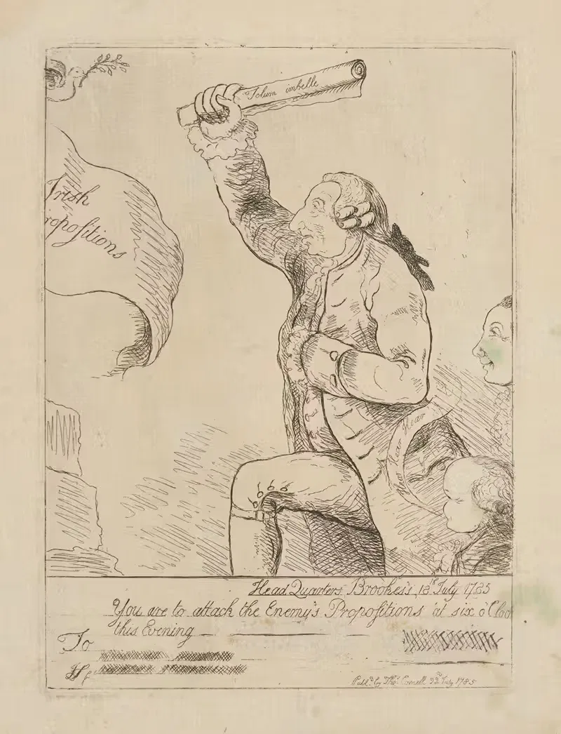 Lord Sackville attacking the Irish propositions — James Sayers