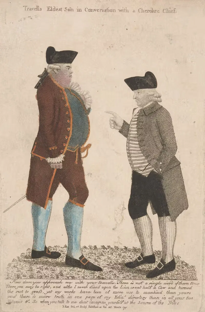 Travells eldest son in conversation with a Cherokee chief. — John Kay