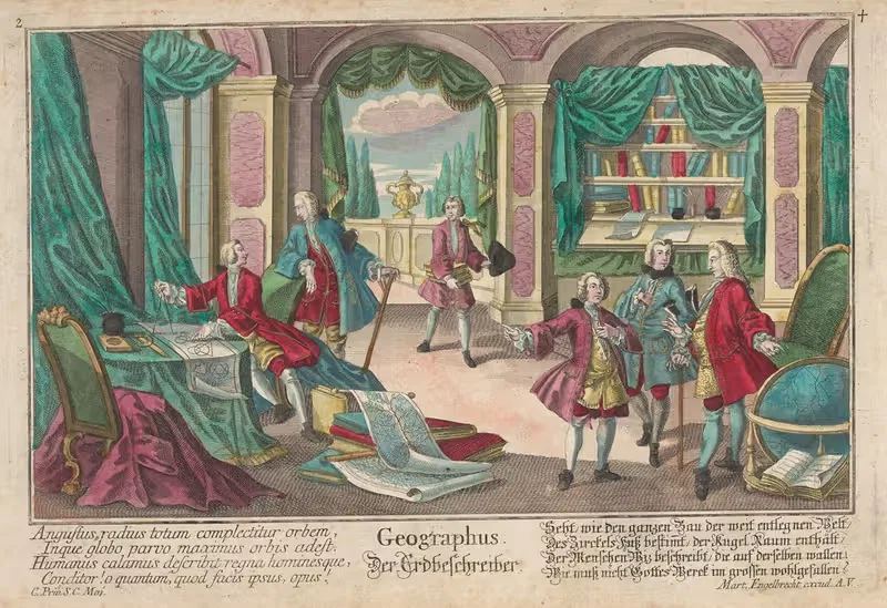 Землеописатель (Географы) by Мартин Энгельбехт, 1721 — digital art print download