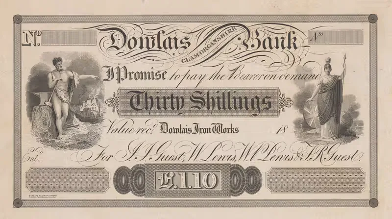 Dowlais Glamorganshire Bank thirty shilling note — Perkins & Heath