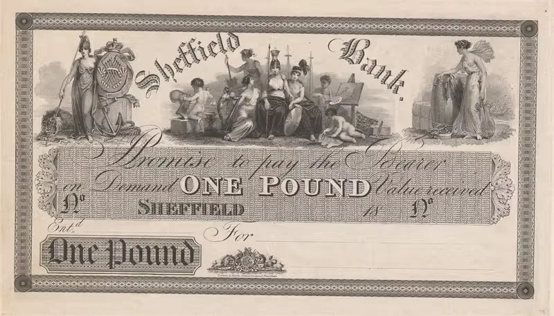 Sheffield Bank one pound note. by Perkins & Heath, 1820-1829 — digital art print download