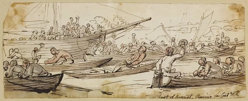 First of August, rowing for coat and breeches — Thomas Rowlandson