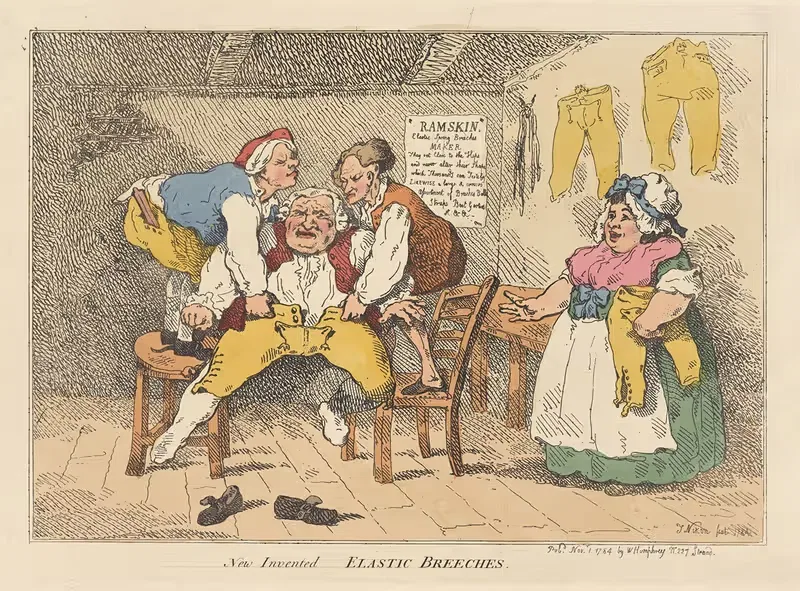 Новые изобретенные эластичные брюки by Томас Роуландсон, 1784 — digital art print download