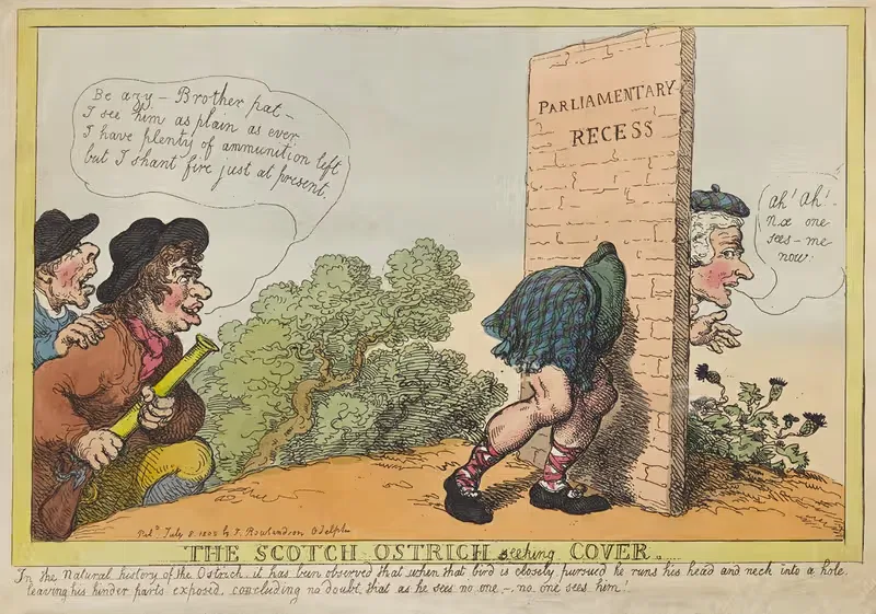 The Scotch ostrich seeking cover — Thomas Rowlandson