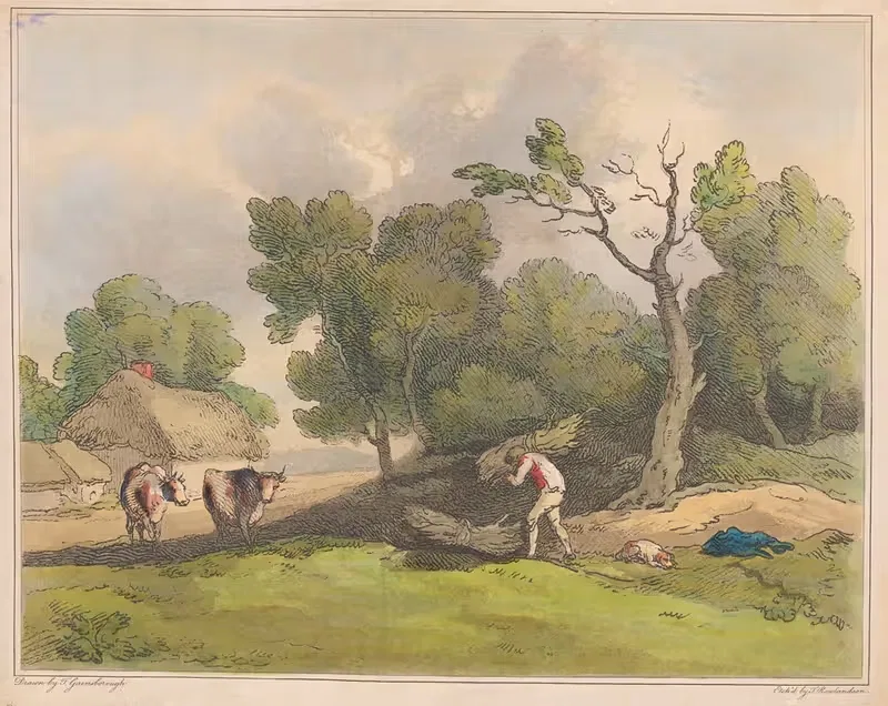 Woodgatherer in a landscape — Thomas Rowlandson