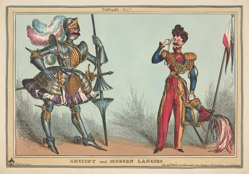 Contrasts, pl. 1st. Ancient and modern lancers. — William Heath